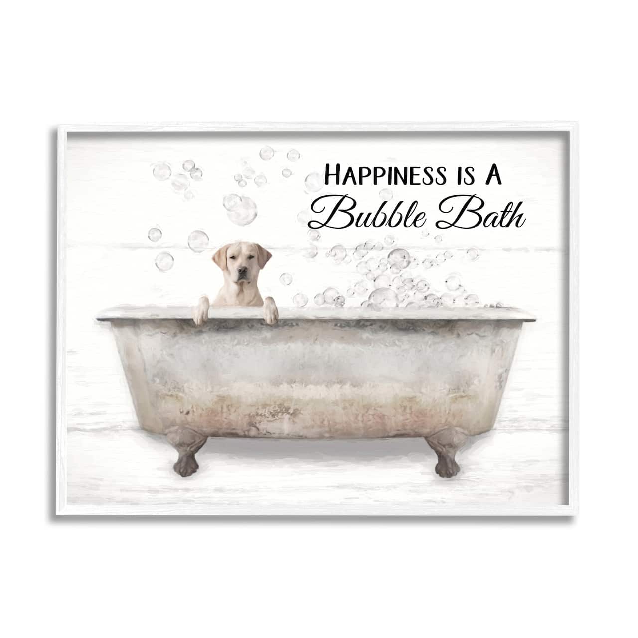 Stupell Industries Happiness Is A Bubble Bath Dog In Tub Word Design Framed Wall Art